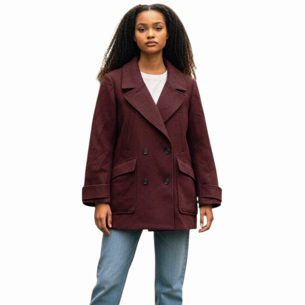 Avec Les Filles Womens Coat Size XL Burgundy Wool Blend Double Breasted Jacket